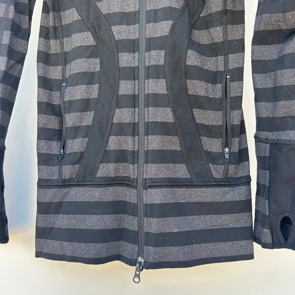 Lululemon Stride Jacket Black Gray Striped Hoodie Size 2 Full Zip Stretchy - Picture 6 of 8